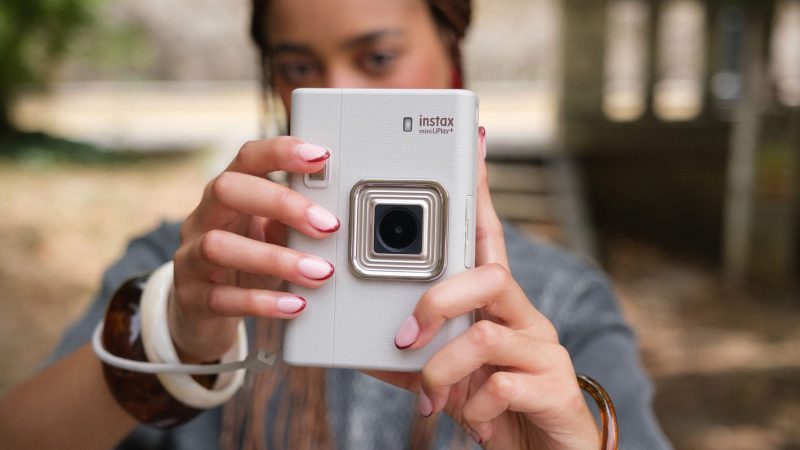 The Fujifilm Instax mini LiPlay+ hybrid instant camera with dual lenses, audio recording, and creative app features.