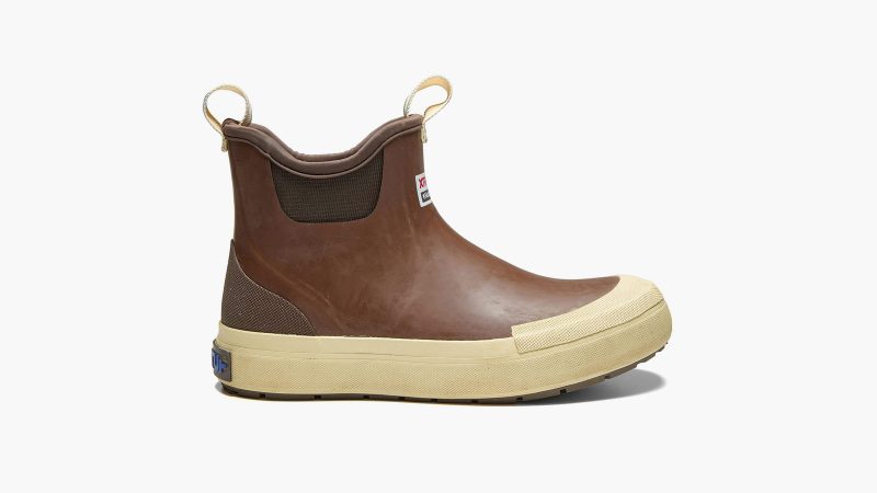The Huckberry x XTRATUF Legacy Elevate Deck Boot boasts waterproof construction and is designed for comfort, traction, and all-weather versatility.