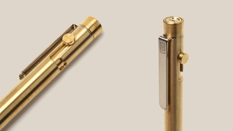 The Ugmonk x INVENTERY Bolt Action Pen V2 showcases the laser-etched clip and precision-machined bolt mechanism.