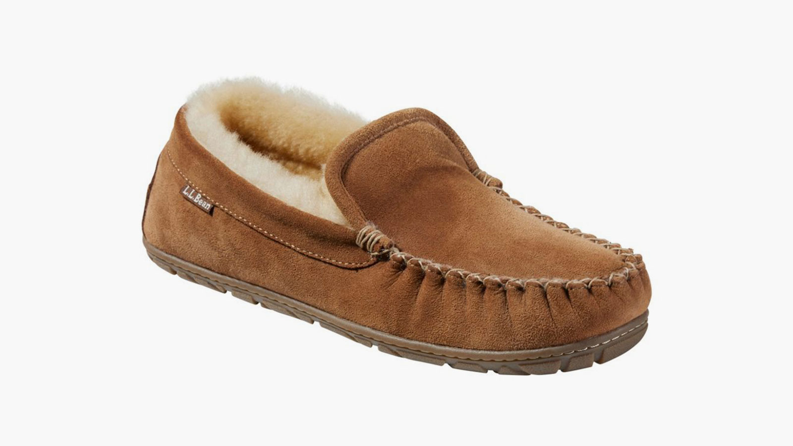 L.L. Bean Wicked Good moccasin, classic suede indoor outdoor slippers for men.