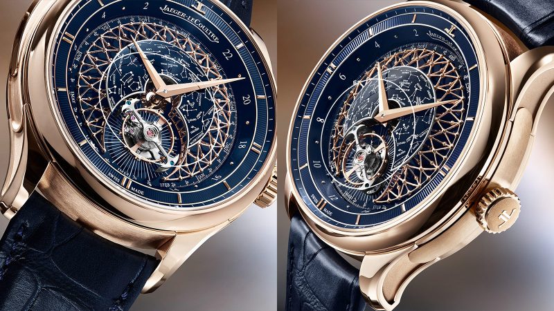 The Jaeger-LeCoultre Master Hybris Artistica Caliber 945, crafted in pink gold, features a domed enamel dial, a celestial star chart, and a flying Cosmotourbillon.