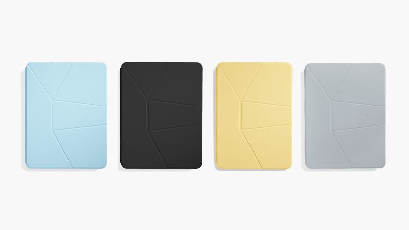 The MOFT Dynamic Folio iPad case showcases a floating mode with adjustable angles and slim fiberglass construction in a sleek minimalist design.