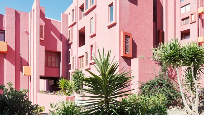‘Ricardo Bofill: Visions of Architecture’ features bold architectural forms, color contrast, and dramatic design imagery.