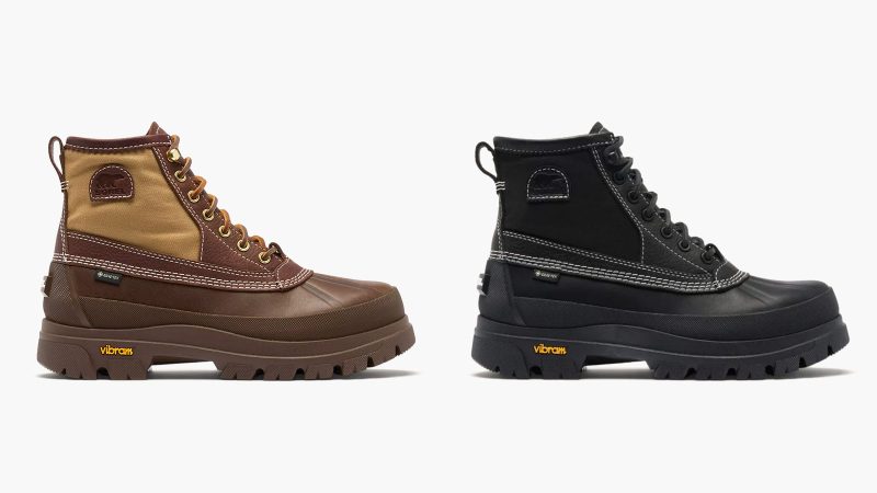 SOREL x NEIGHBORHOOD Daystorm Horizon GTX boot with Vibram XS TREK EVO tread, and co-branded leather and rubber overlays.