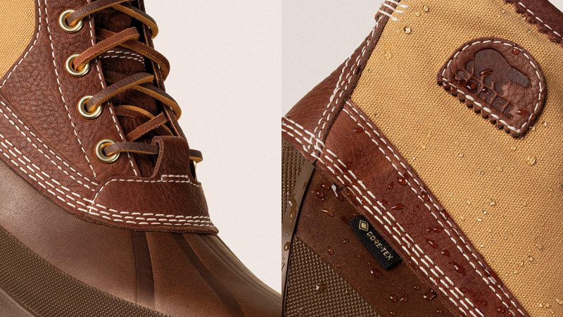 SOREL x NEIGHBORHOOD Daystorm Horizon GTX boot with Vibram XS TREK EVO tread, and co-branded leather and rubber overlays.