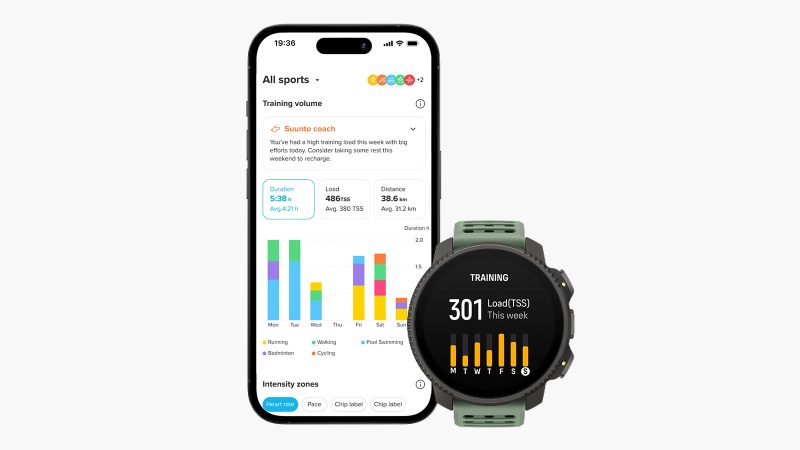 The Suunto Vertical 2 smartwatch features an AMOLED display, dual-band GPS, a flashlight, and a rugged titanium or stainless steel build.