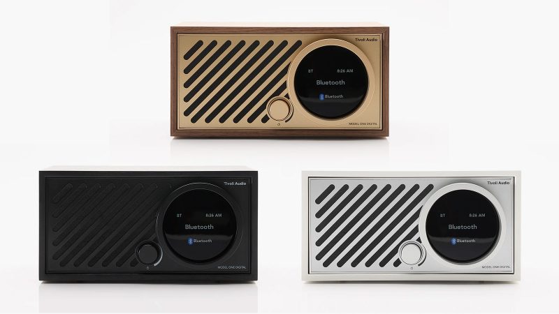 Tivoli Audio Model One Digital Generation 3 tabletop radio-speaker in walnut finish with brushed metal grille and digital display.