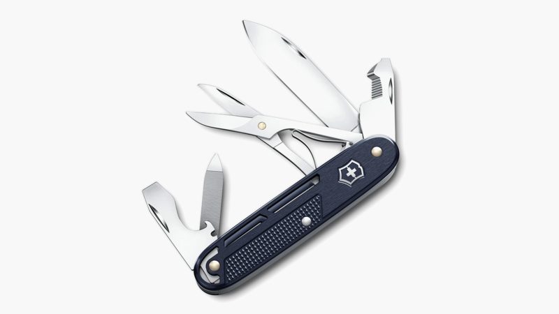 Victorinox Alox Refined Collection pocket knives in red, blue, and silver with skeletonized Alox scales and deep-carry clip.
