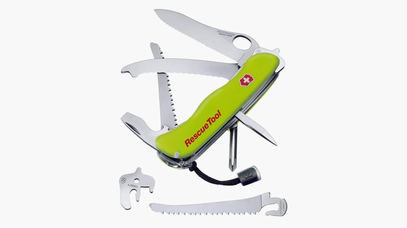 The Victorinox Swiss Army Knife Rescue Tool is designed as essential men's utility gear for emergencies.