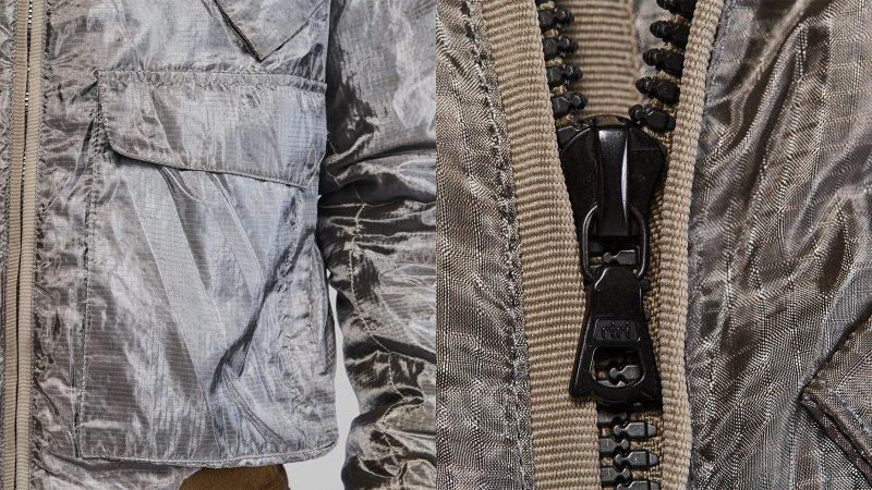 The Vollebak Electromagnetic Shielding Bomber is constructed with NASA-grade silver fabric that blocks electromagnetic waves.