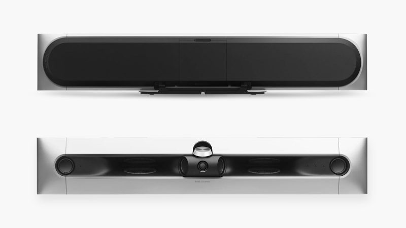 Bang & Olufsen Beosound Premiere speaker with premium minimalist design, featuring sleek aluminum housing and high-end acoustic elements.