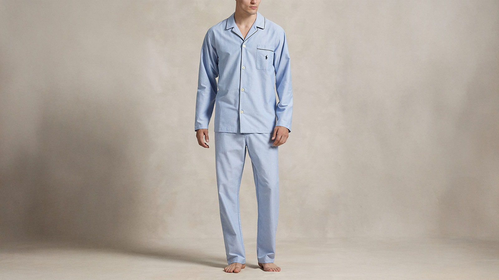 Ralph Lauren Cotton Oxford pajama set in a classic stripe — a refined pick for the Best Men’s Pajamas this holiday season.