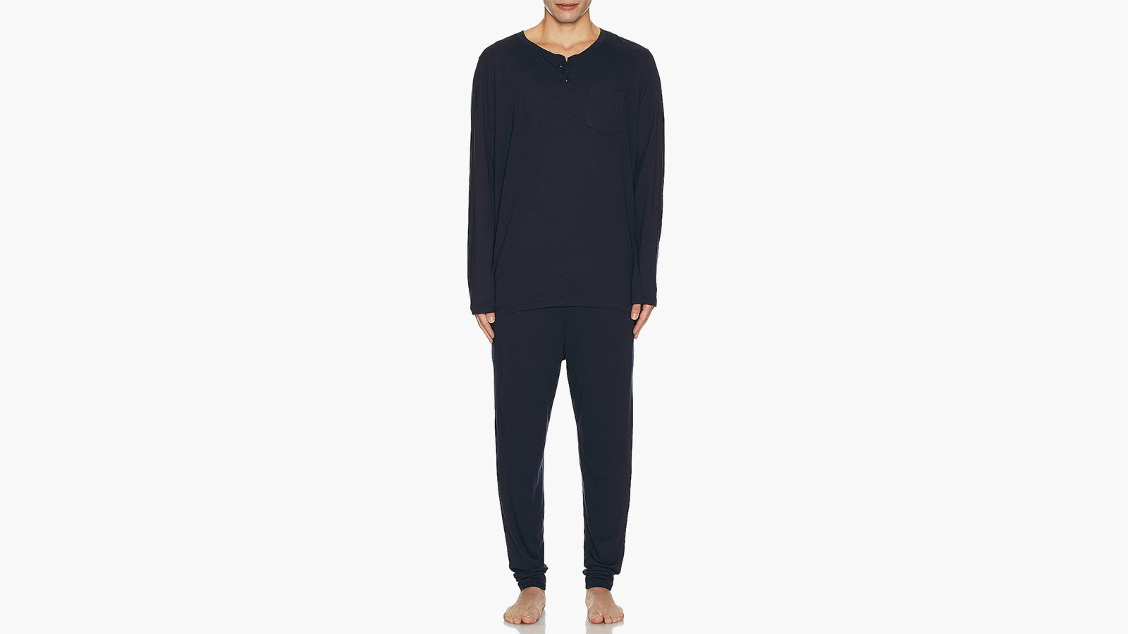 Revolve navy Henley pajama set in soft jersey — a modern, low‑key favorite for the Best Men’s Pajamas.