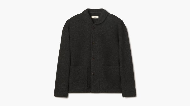 The Buck Mason Felted Shawl Coat is crafted from a wool blend, featuring relaxed tailoring and a vintage-inspired shawl collar.