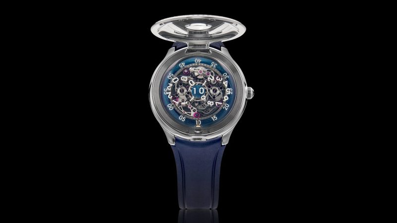 Czapek Time Jumper watch with jump-hour display, Singularité guilloché cover, caliber 10.01 movement, flying tourbillon, and stainless steel half-hunter case.