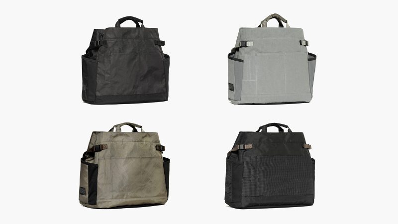 DSPTCH Light Army Collection – four olive-toned bags made in U.S.A. from X-PAC X50 Tactical fabric, showing the Unit Sling, Cinch Tote, Shoulder Bag, and Weekender.