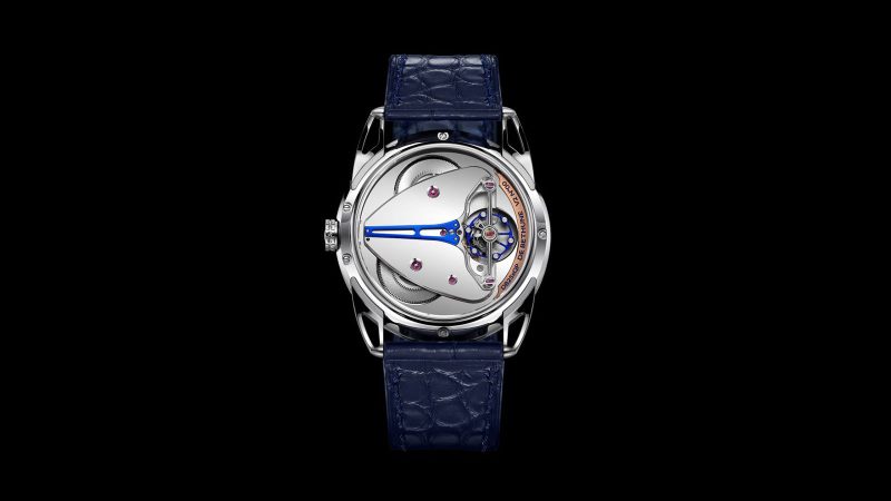 The De Bethune DB25 Perpetual Sky titanium 40 mm watch with blued polished starry sky dial, white gold stars, spherical moonphase, perpetual calendar complications and alligator strap.