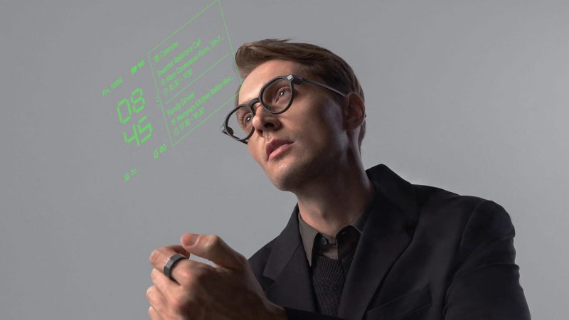 Even Realities G2 Smart Glasses and R1 Smart Ring boast a sleek titanium frame, minimalist design, and HUD waveguides visible.