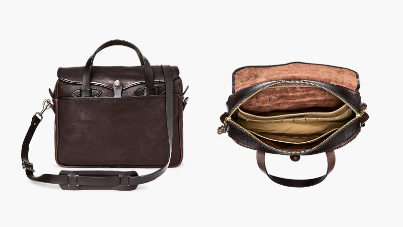 Filson Heritage Leather Bags collection features premium full-grain leather construction, brass hardware, and timeless American craftsmanship for everyday carry.
