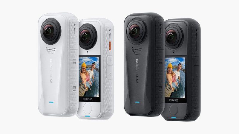 Insta360 X4 Air ultralight 360 camera in Graphite Black with dual lenses capturing 8K immersive video.