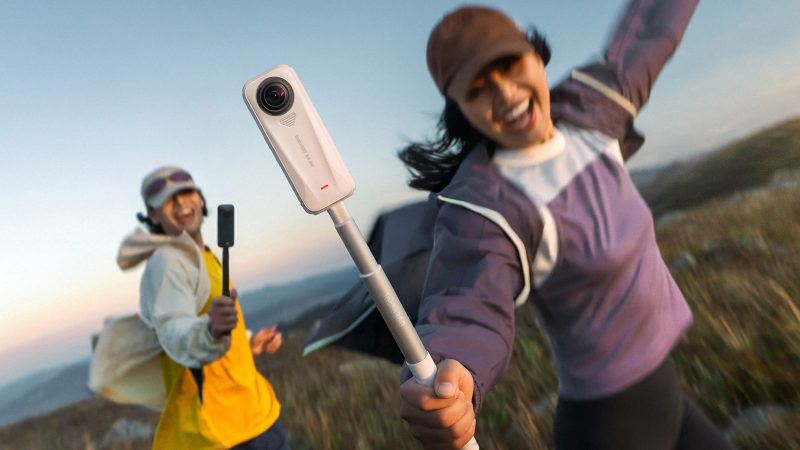 Insta360 X4 Air ultralight 360 camera in Graphite Black with dual lenses capturing 8K immersive video.