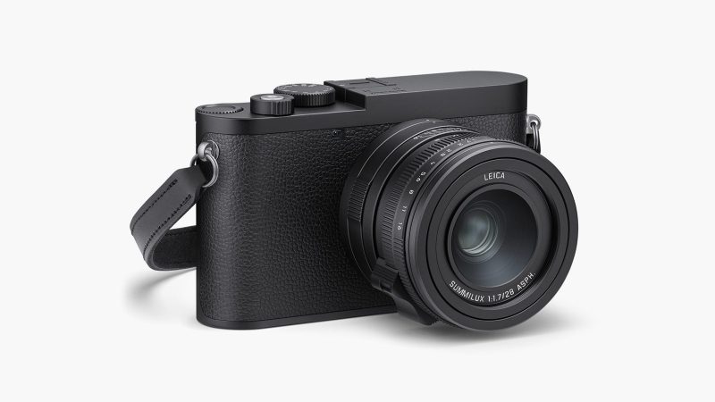 Leica Q3 Monochrom full-frame black-and-white digital camera with 60MP sensor, Summilux 28mm f/1.7 lens, tilting screen, and matte black finish.