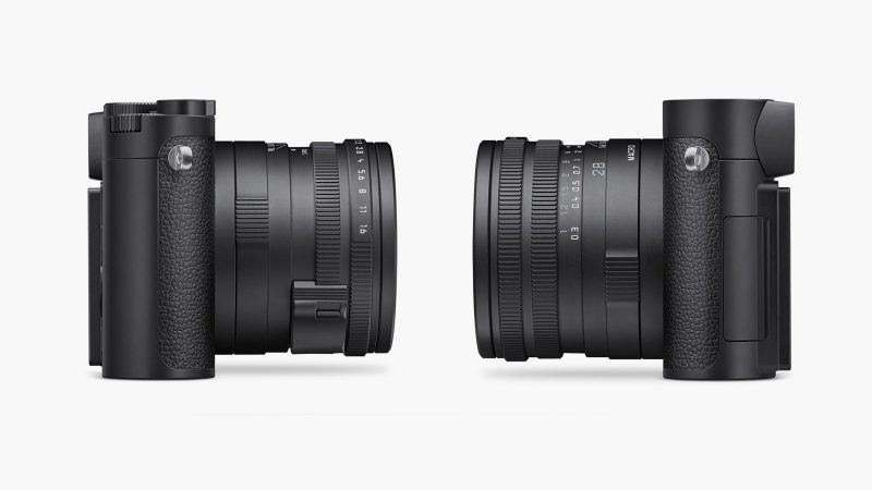 Leica Q3 Monochrom full-frame black-and-white digital camera with 60MP sensor, Summilux 28mm f/1.7 lens, tilting screen, and matte black finish.