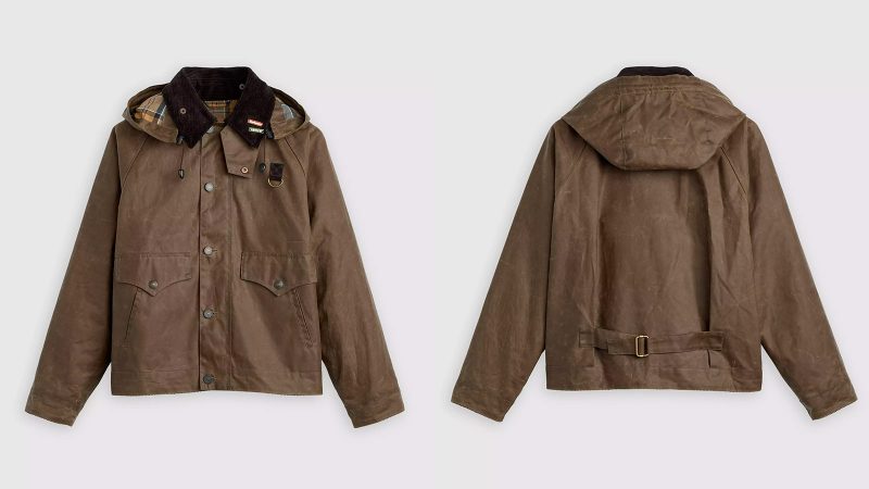 The Levi’s x Barbour collection features waxed denim jackets and workwear-inspired outerwear that combines Levi’s classic denim with Barbour’s waxed cotton heritage.