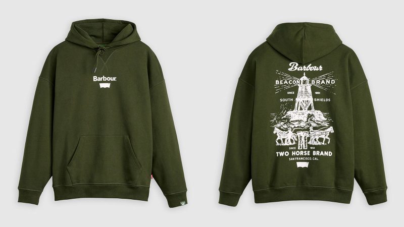 The Levi’s x Barbour collection features waxed denim jackets and workwear-inspired outerwear that combines Levi’s classic denim with Barbour’s waxed cotton heritage.