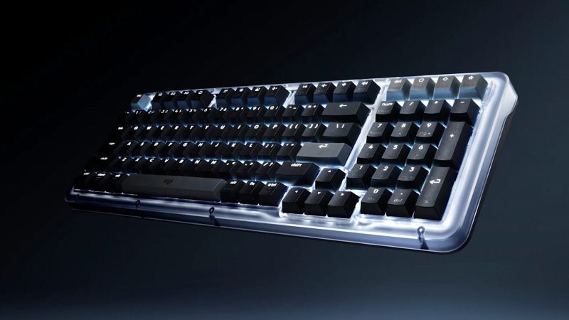 The Logitech Alto Keys K98M mechanical keyboard features translucent edges, shine-through PBT keycaps, and subtle lighting in Graphite, Off-White, and Lilac.