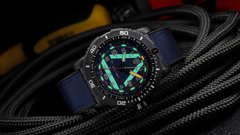 The Luminox ICE-SAR Arctic Series tactical CARBONOX watch with a 45mm case, 25-year glow technology, Swiss RONDA movement, and a limited-edition Arctic rescue design.