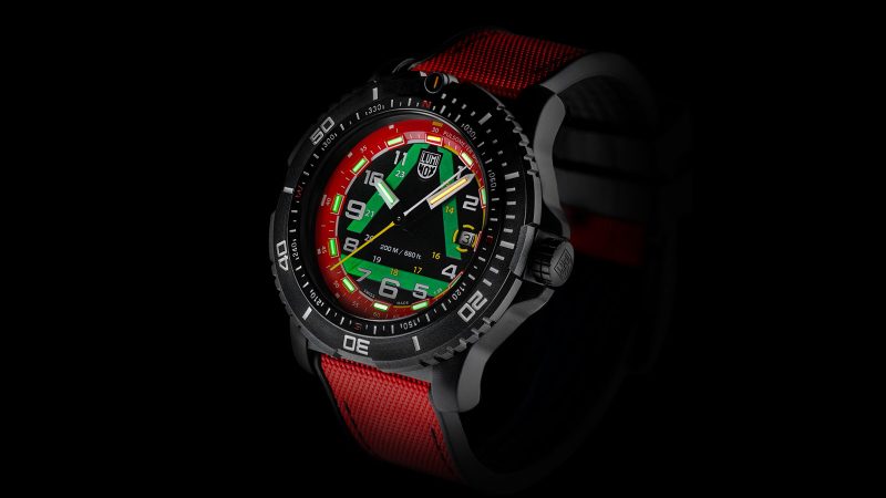 The Luminox ICE-SAR Arctic Series tactical CARBONOX watch with a 45mm case, 25-year glow technology, Swiss RONDA movement, and a limited-edition Arctic rescue design.
