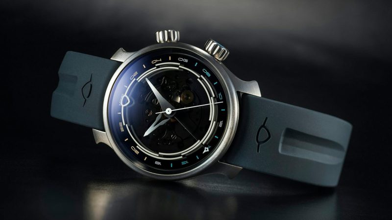 MING 37.11 Odyssey titanium GMT dive watch with smoked sapphire dial, rotating 24-hour ring, gradient-lumed hands, and titanium bracelet.