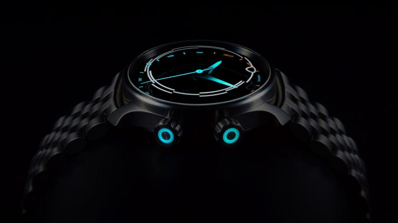 MING 37.11 Odyssey titanium GMT dive watch with smoked sapphire dial, rotating 24-hour ring, gradient-lumed hands, and titanium bracelet.