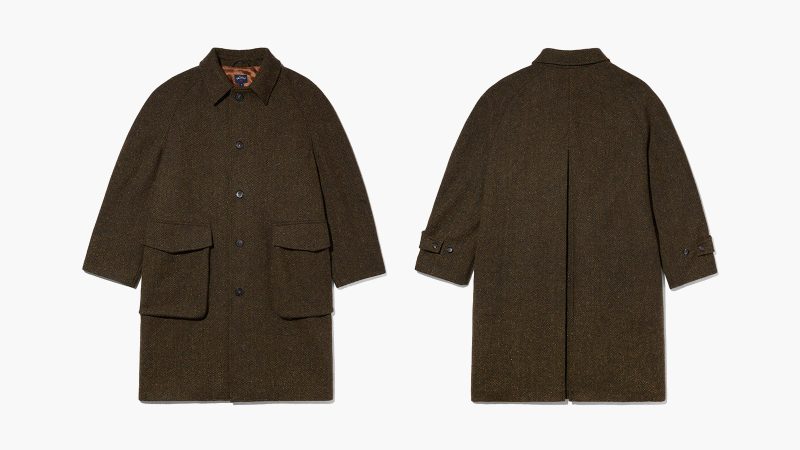 The NOAH Donegal Overcoat is made from authentic Donegal wool with a textured, flecked pattern, a tailored NYC silhouette, a peak-lapel design, and premium winter menswear construction.