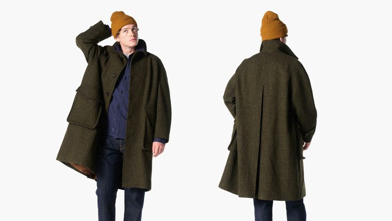 The NOAH Donegal Overcoat is made from authentic Donegal wool with a textured, flecked pattern, a tailored NYC silhouette, a peak-lapel design, and premium winter menswear construction.