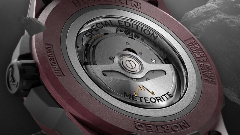 Norqain’s Wild ONE 42mm Meteorite Special Edition watch with genuine meteorite dial, NORTEQ carbon case, titanium core, and COSC-certified movement.
