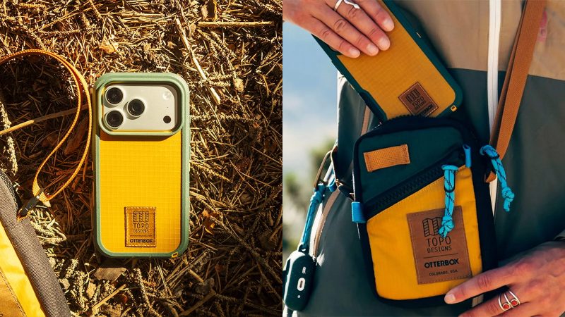 OtterBox × Topo Designs Defender Series Pro XT MagSafe iPhone case in recycled ripstop nylon with military-grade drop protection and MagSafe compatibility.