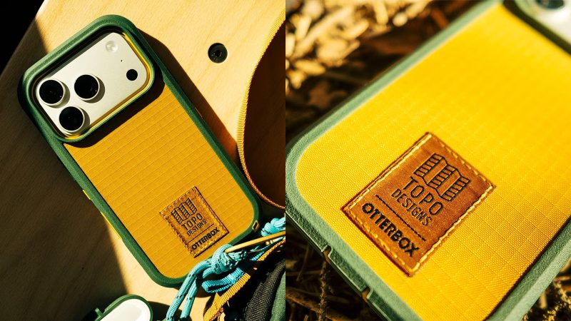 OtterBox × Topo Designs Defender Series Pro XT MagSafe iPhone case in recycled ripstop nylon with military-grade drop protection and MagSafe compatibility.
