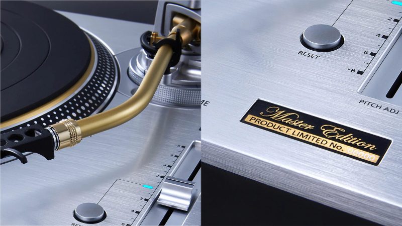 The Technics Limited Edition SL-1200/1210G Master Edition turntable features a premium metallic finish, precision controls, and a high-end tonearm design.