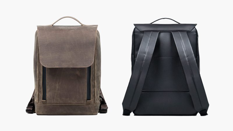 The WaterField Bowery Leather Backpack is handmade in San Francisco with full-grain leather, a magnetic Fidlock buckle, padded laptop and tablet compartments, water-resistant zippers, and a gold-lined interior.