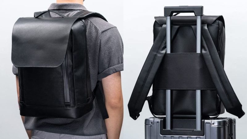 The WaterField Bowery Leather Backpack is handmade in San Francisco with full-grain leather, a magnetic Fidlock buckle, padded laptop and tablet compartments, water-resistant zippers, and a gold-lined interior.