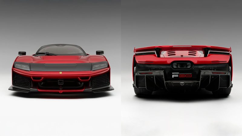 The Ferrari F80 1:8 scale model Rosso Supercar limited edition is handcrafted with original Ferrari CAD, CNC components, detailed interior, and precision engineering.