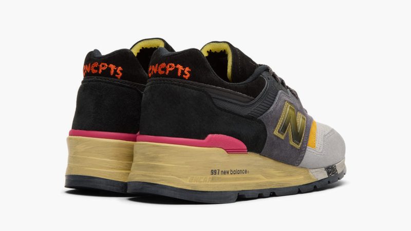 The CNCPTS x New Balance 997 Montage sneaker features layered colors, premium materials, the classic 997 silhouette, and a collaborative design.