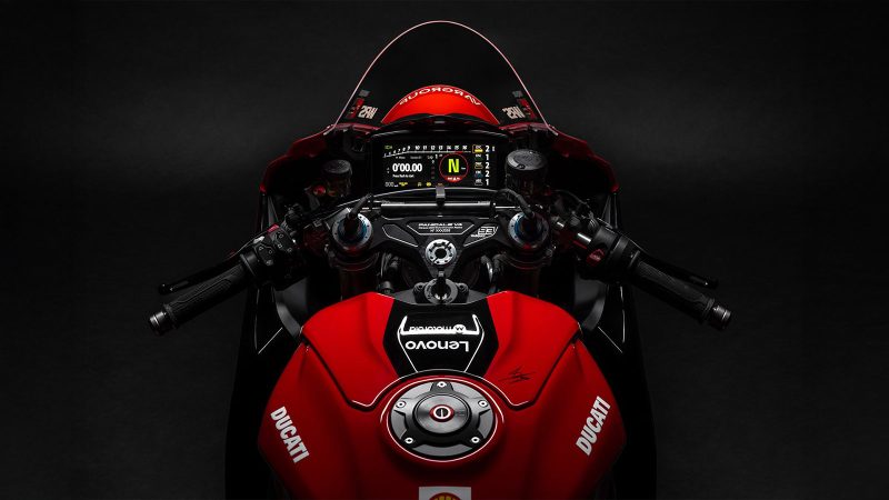The Ducati Panigale V4 Márquez 2025 World Champion Replica motorcycle with MotoGP-inspired livery, race-spec components, and limited-edition superbike design.