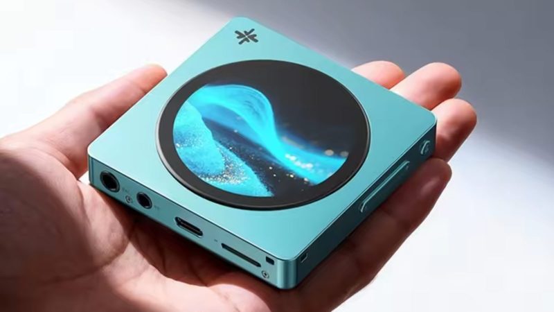 The FiiO Snowsky Disc digital audio player features a circular touchscreen, balanced 4.4mm output, and a minimalist CD-player-inspired design.