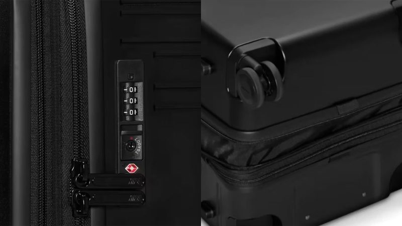 Nike’s 29-inch and 26-inch hardshell luggage in matte black featuring embossed Swoosh logo, multi-directional spinner wheels, and telescopic handles.