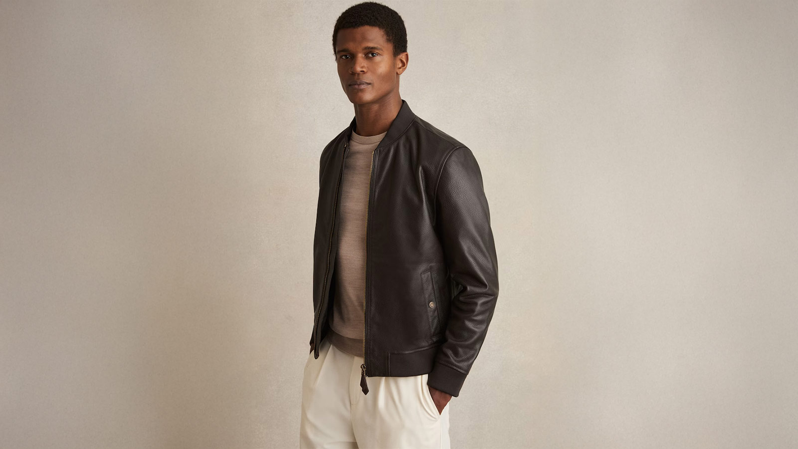 REISS Nails The Modern Leather Bomber