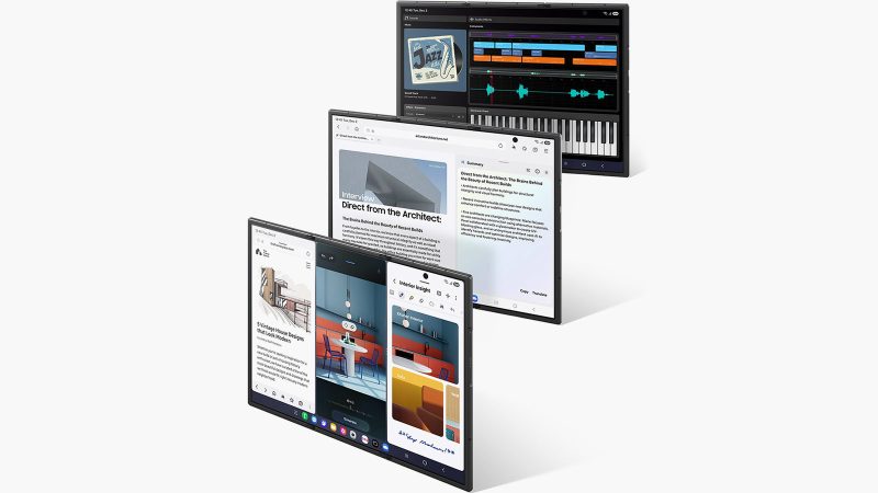Samsung’s Galaxy Z TriFold smartphone with triple-panel folding design, 10-inch Dynamic AMOLED display, dual hinges, 6.5-inch cover screen, Snapdragon 8 Elite chipset, and 200MP camera.