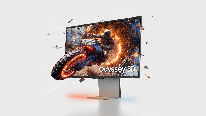 The Samsung Odyssey gaming monitor lineup features the curved G9 Neo and G8 OLED displays with vibrant RGB lighting and high-refresh-rate gameplay.